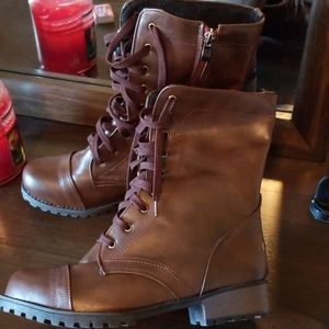 Brown combat boots